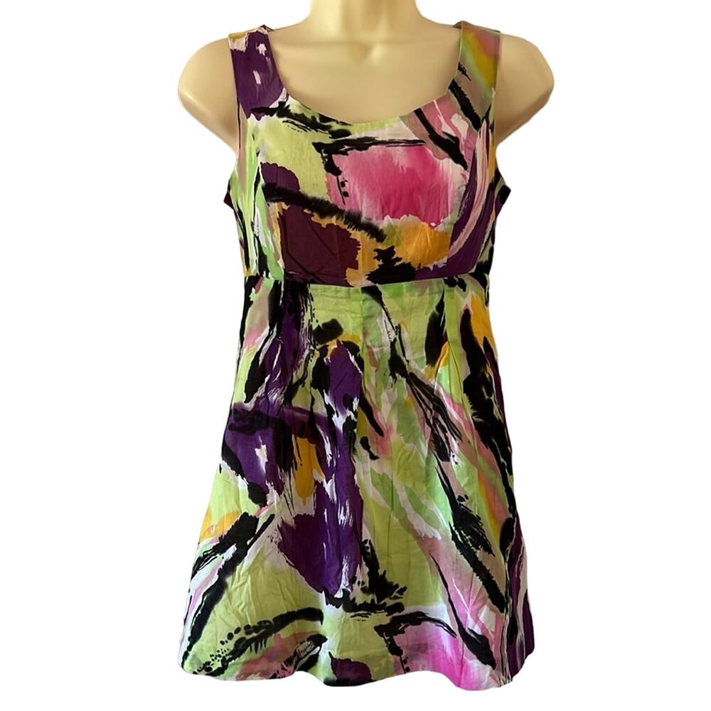 Mac & Jac Size XS Colorful Sleeveless Tunic Blouse Empire Waist Abstract Print